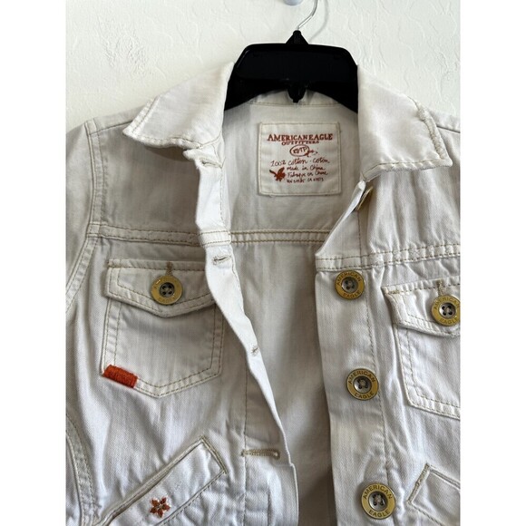 American Eagle Outfitters Girls White Denim Button Up Jacket Size XS Minimal - Picture 9 of 14